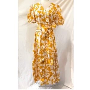 NWOT Yellow Plant Print Puff Sleeve Dress